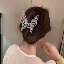 Gülpeşe Özel Tasarım Taşlı Incili Kelebek Metal Mandal Toka Çelik Yaylı Topuz Tokası