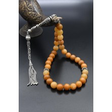 Prestige Gümüş 33'lük Doğal Carnelian Taşlı Tesbih 925 Ayar Gümüş Püsküllü 10MM Küre Kesim