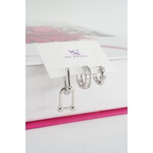 By Zeyna Aksesuar Kadın Vip Seri Baget Zirkon Taşlı 3'lü Küpe Seti