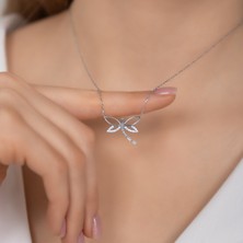 Hom Silver Jewelry 925 Ayar Gümüş Zirkon Taş Işlemeli Kelebek Figürlü Kadın Kolye HSJ0003