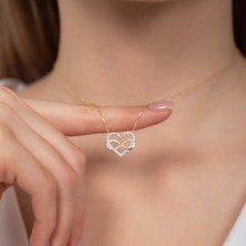 Hom Silver Jewelry 925 Ayar Gümüş Zirkon Taş Işlemeli Kalpli Sonsuzluk Kadın Kolye HSJ0007