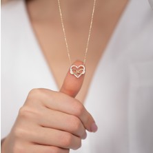 Hom Silver Jewelry 925 Ayar Gümüş Zirkon Taş Işlemeli Kalpli Sonsuzluk Kadın Kolye HSJ0007