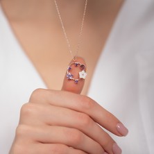 Hom Silver Jewelry 925 Ayar Gümüş Doğal Taş Işlemeli Minimal Yaprak Objeli Kadın Kolye HSJ0009