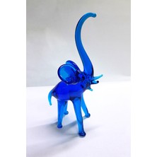 Cam Sanatı Fil Mavi Renk 14 cm Yükseklik
