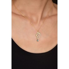 Papatya Silver 925 Ayar Gümüş Gold Kaplama Doğum Taşlı Anne Bebek Ayak Izi Kolye