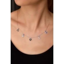 Papatya Silver 925 Ayar Gümüş Rodyum Kaplama Lacivert Mineli Gözlü Şans Kolye