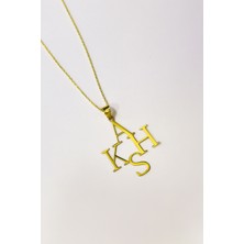 Sinsirella 925 Ayar Gümüş Gold Kaplama Çoklu, Dört Harf Plaka Kolye