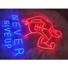 Dekoraven Never Give Up Spor Salonu Neon LED TABELA(80X50XM)