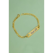 Papatya Silver 925 Ayar Gümüş Gold Kaplama Mavi Ayak Isimli Erkek Bebek Künyesi