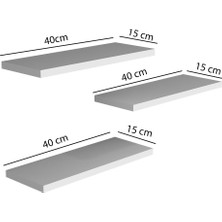 Ekta Mobilya Beyaz Uçan Duvar Rafı 3 Lü Set Gizli Raf Dekoratif Tasarım Aksesuar Rafı Kitaplık