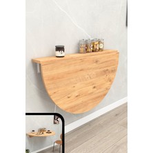 Kydonia Home 60X90 cm Çam Ahşap Desenli Oval Tasarım Sabit Raflı Duvara Monte Kırma Katlanır Masa