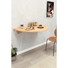 Kydonia Home 60X90 cm Çam Ahşap Desenli Oval Tasarım Sabit Raflı Duvara Monte Kırma Katlanır Masa