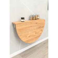 Kydonia Home 60X90 cm Çam Ahşap Desenli Oval Tasarım Sabit Raflı Duvara Monte Kırma Katlanır Masa