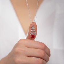 Hom Silver Jewelry 925 Ayar Gümüş Doğal Taş Işlemeli Dal Figürlü Gül Kadın Kolye HSJ0016
