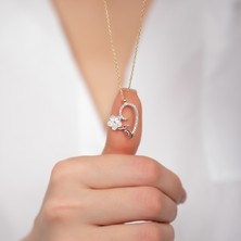 Hom Silver Jewelry 925 Ayar Gümüş Zirkon Taş Işlemeli Yapraklı Kalp Kadın Kolye HSJ0019