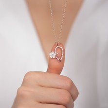 Hom Silver Jewelry 925 Ayar Gümüş Zirkon Taş Işlemeli Yapraklı Kalp Kadın Kolye HSJ0018