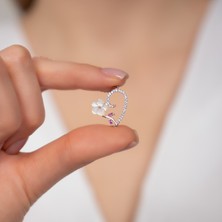 Hom Silver Jewelry 925 Ayar Gümüş Zirkon Taş Işlemeli Yapraklı Kalp Kadın Kolye HSJ0018
