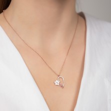Hom Silver Jewelry 925 Ayar Gümüş Zirkon Taş Işlemeli Yapraklı Kalp Kadın Kolye HSJ0018