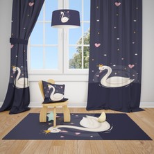 Talia Home Antrasit Kuğu Desenli Çocuk ve Bebek Odası Fon Perdesi 2 Kanat TLA-222