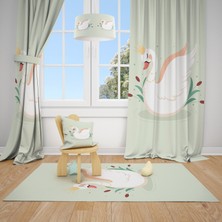 Talia Home Yeşil Kuğu Desenli Çocuk ve Bebek Odası Fon Perdesi 2 Kanat TLA-221