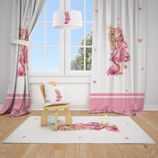 Talia Home Prenses ve Flamingo Desenli Çocuk ve Bebek Odası Fon Perdesi 2 Kanat TLA-230