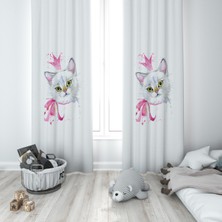 Talia Home Kedi Desenli Çocuk ve Bebek Odası Fon Perdesi 2 Kanat TLA-234