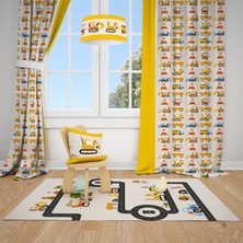 Sevimli Hayvan Araba Desenli Çocuk ve Bebek Odası Fon Perdesi 2 Kanat TLA-204