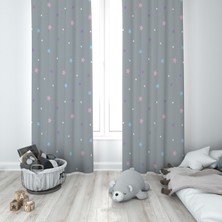 Talia Home Renkli Yıldız Desenli Çocuk ve Bebek Odası Fon Perdesi 2 Kanat TLA-263