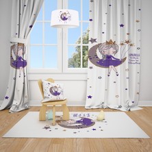 Talia Home Ay'a Oturan Kız Desenli Mor Çocuk ve Bebek Odası Fon Perdesi 2 Kanat TLA-209
