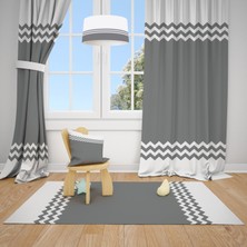 Talia Home Gri Beyaz Şerit Desenli Çocuk ve Bebek Odası Fon Perdesi 2 Kanat TLA-207