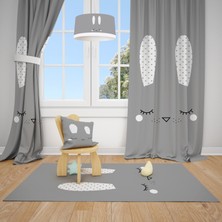 Talia Home Gri Desenli Çocuk ve Bebek Odası Fon Perdesi 2 Kanat TLA-288