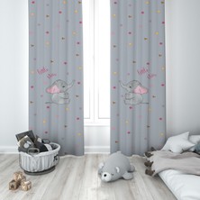 Talia Home Gri Fil Desenli Çocuk ve Bebek Odası Fon Perdesi 2 Kanat TLA-277