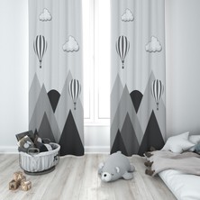Talia Home Gri Arka Planlı Dağ Desenli Çocuk ve Bebek Odası Fon Perdesi 2 Kanat TLA-287