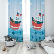 Talia Home Okyanus Desenli Çocuk ve Bebek Odası Fon Perdesi 2 Kanat TLA-260
