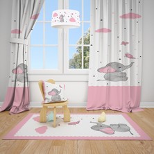 Talia Home Kelebekli Fil Desenli Çocuk V Bebek Odası Fon Perdesi 2 Kanat TLA-218