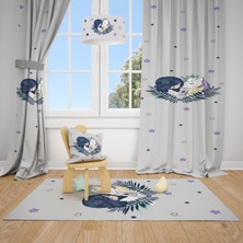 Talia Home Gri Unicorn Desenli Çocuk ve Bebek Odası Fon Perdesi 2 Kanat TLA-203