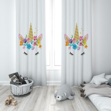 Talia Home Unicornlu Kız Çocuk ve Bebek Odası Fon Perdesi 2 Kanat TLA-241