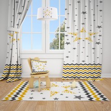 Talia Home Sarı Şerit Yıldız Desenli Çocuk ve Bebek Odası Fon Perdesi 2 Kanat TLA-216