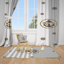 Talia Home Denizci Çapa Desenli Çocuk ve Bebek Odası Fon Perdesi 2 Kanat TLA-208