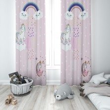 Talia Home Unicorn'lu Prenses'li Desenli Çocuk ve Bebek Odası Fon Perdesi 2 Kanat TLA-281
