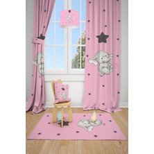 Yıldızlı Fil Desenli Çocuk Odası Fon Perdesi 2 Kanat TLA-178