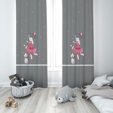 Talia Home Kedi ve Prenses Desenli Çocuk ve Bebek Odası Fon Perdesi 2 Kanat TLA-270