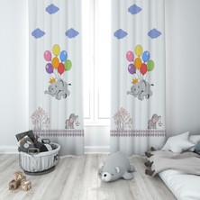 Talia Home Uçan Fil Desenli Çocuk ve Bebek Odası Fon Perdesi 2 Kanat TLA-257
