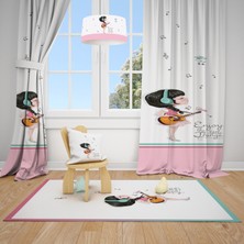 Talia Home Müzikli Kız Desenli Çocuk ve Bebek Odası Fon Perdesi 2 Kanat TLA-284