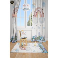 Talia Home Bulutlar ve Gökkuşağı Desenli Bebek ve Çocuk Odası 2 Kanat Fon Perde TLA-309