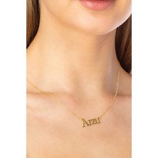 Jewelmim Arzu Gümüş İsimli Kolye 18 Ayar Sarı Altın Kaplama Kişiye Özel İsim Yazılı 925 Ayar Kadın Gümüş İsimli Kolye Bayan İsimli Kolye Kişiye Özel İsim Kolye İsim Kolyesi