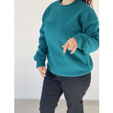 Vera Moda Tarz Bayan Sweatshirt Okyanus/petrol 3 Iplik Şardonlu Uzun Kollu T-Shirt