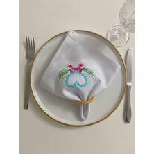 Zeren Home Keten Sıvıya Dayanıklı Başak Kalp Nakışlı Servis Sunum 6 Ad 35 x 35