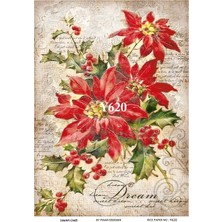 Lineart Y620 Yeniyıl Kolaj Kızılgerdan Desenli Pirinç Dekopaj 30 x 42 cm