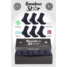 Bamboo Star Bambu Erkek Soket Uzun Düz Lacivert Dikişsiz 6'lı Premium Kutulu Çorap